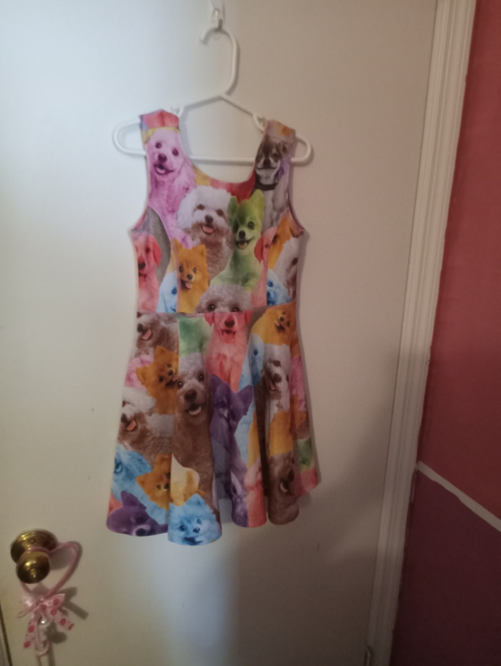 Girls Rainbow Colorful Dog Print Fit & Flare Dress